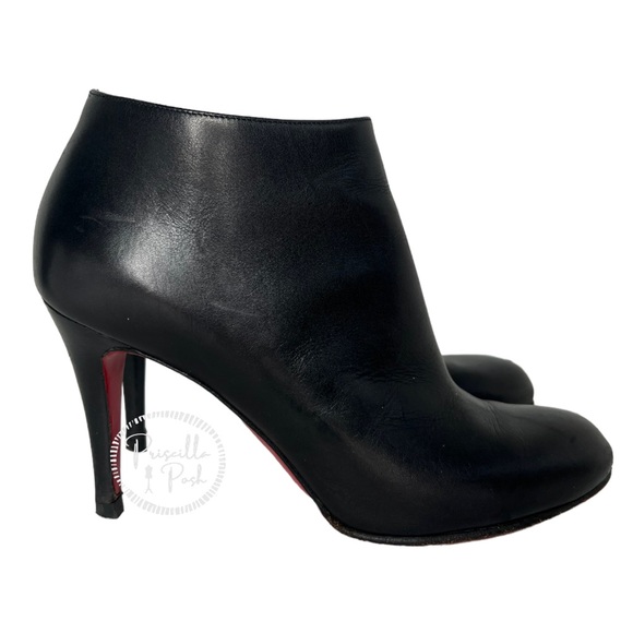 Christian Louboutin Black Leather Heeled Ankle Boots Booties 35.5 Rubber Sole - Picture 2 of 10